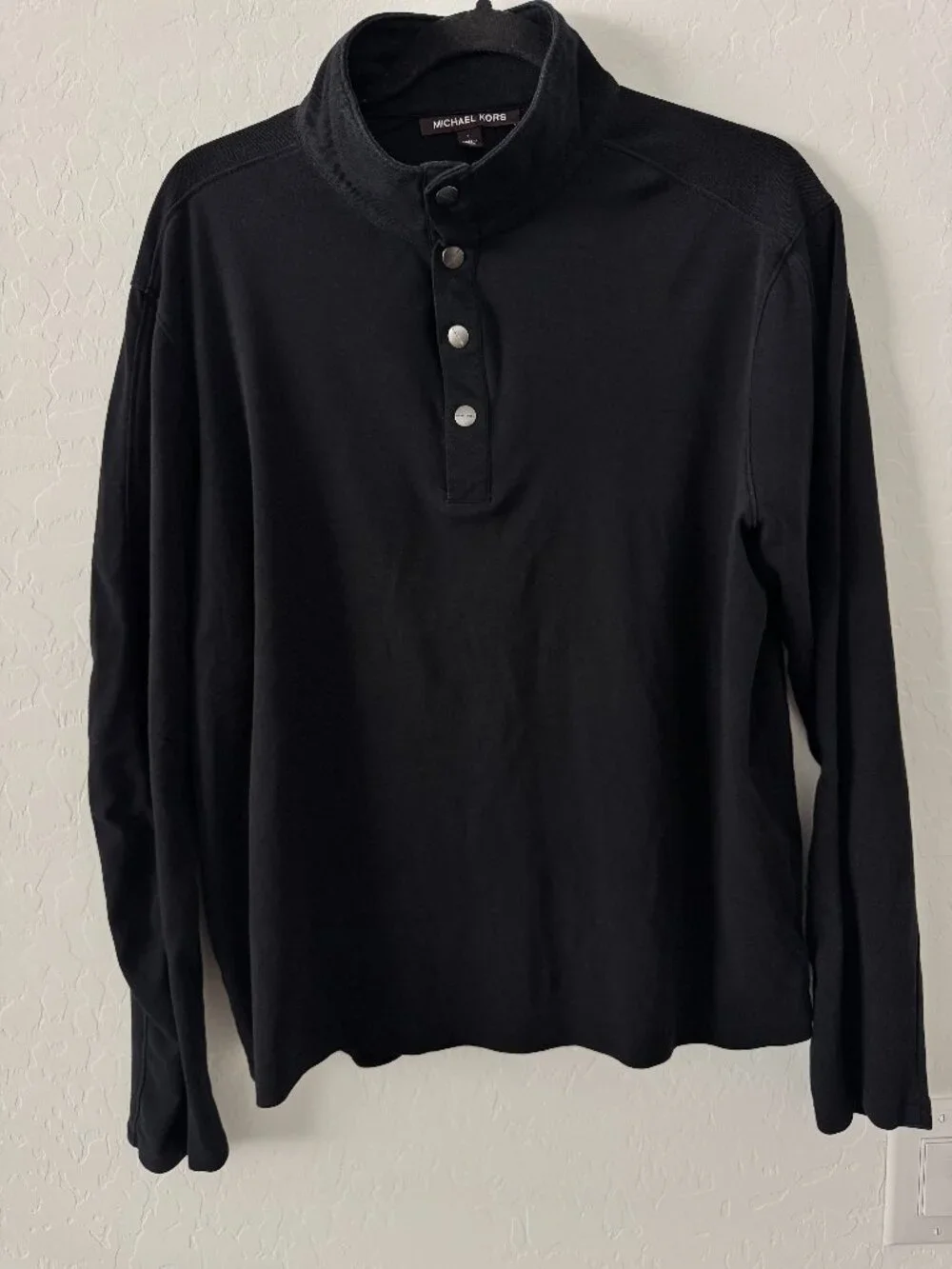 Michael Kors Black Snap Mock Neck Long Sleeve Top Pullover Women's Large